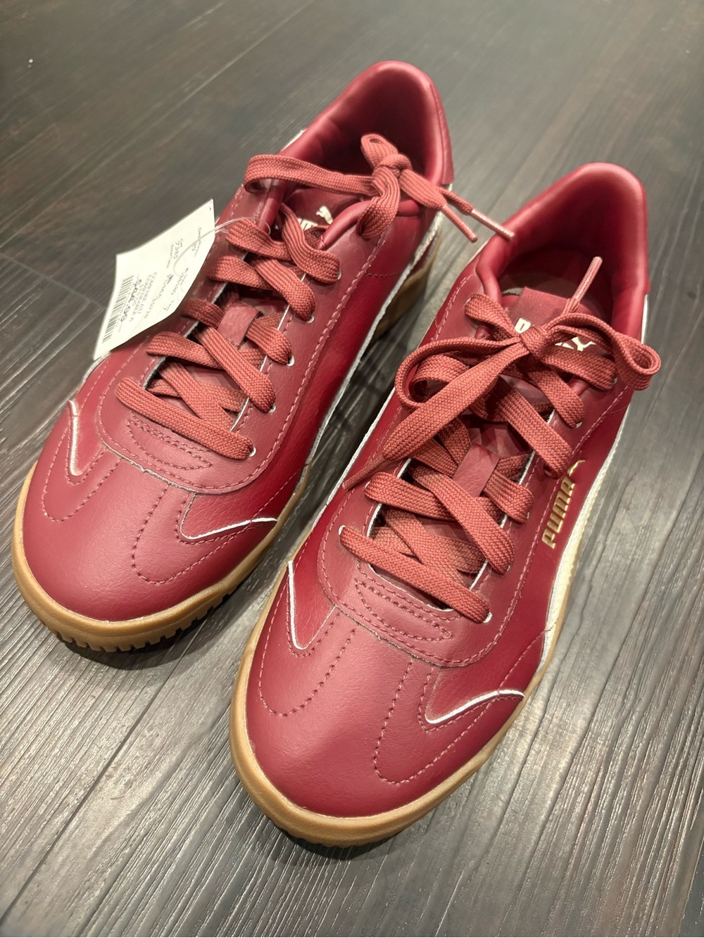 Puma Women's Burgundy Leather Sneakers with Gum Sole